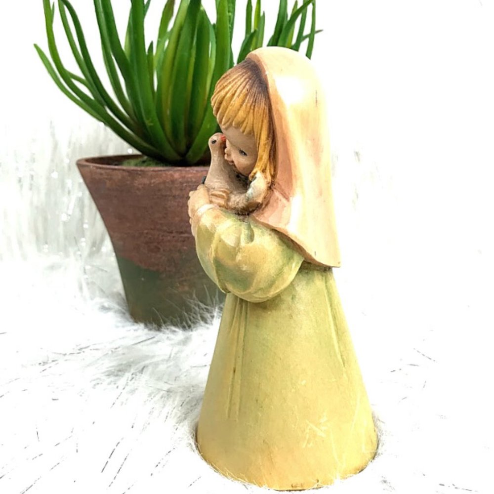 Vintage Anri Italian Wood Carved "Girl with Dove" - Picture 4 of 14